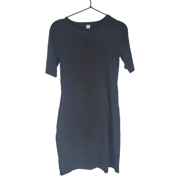 Old Navy Womens Sz S Knee Length Shirt Dress Solid Black Short Sleeve - Picture 1 of 4